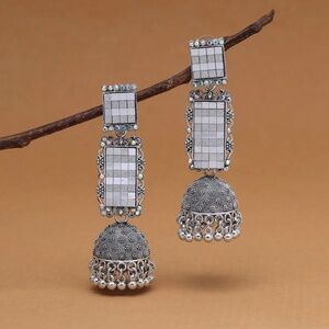 Rectangle Silver Oxidised Large Jhumka